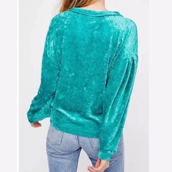 Free People teal velvet milan top - Picture 4 of 6
